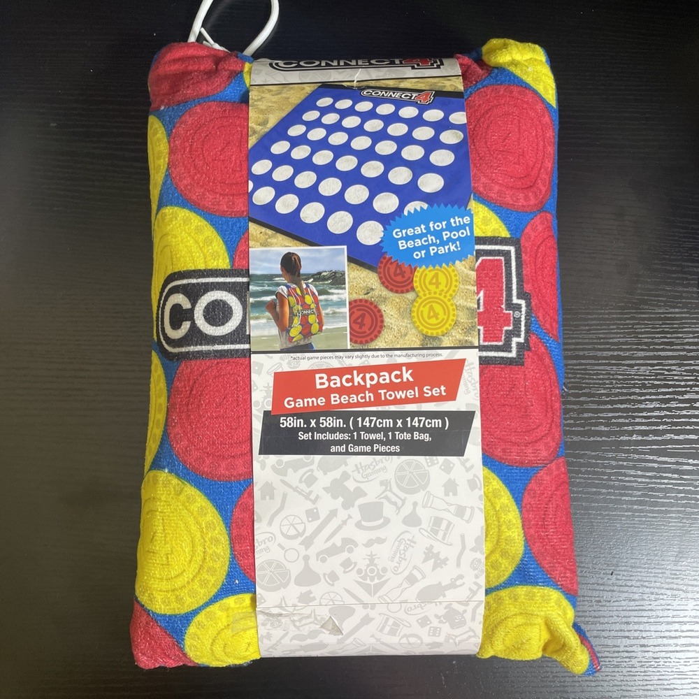Connect 4 Backpack Game Beach Towel Set 58"x58" Tote Bag & Game Pieces